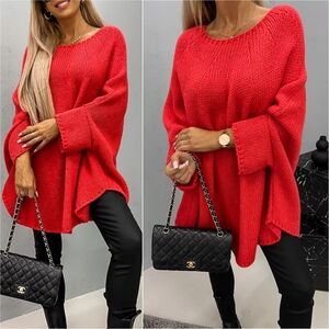 Aspen Batwing Knit Sweater - Red